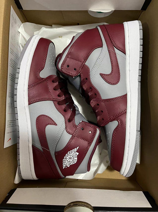 Jordan 1 Mid Red and  Gray