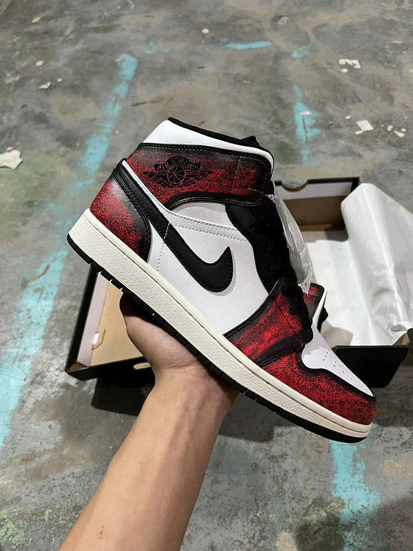 Jordan 1 Mid  Red and black  White