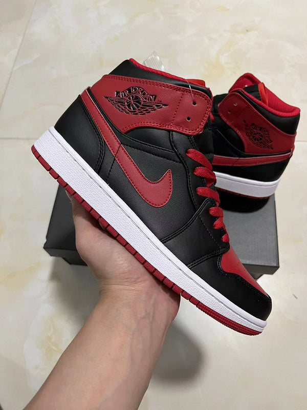 Jordan 1 Mid Red and  black