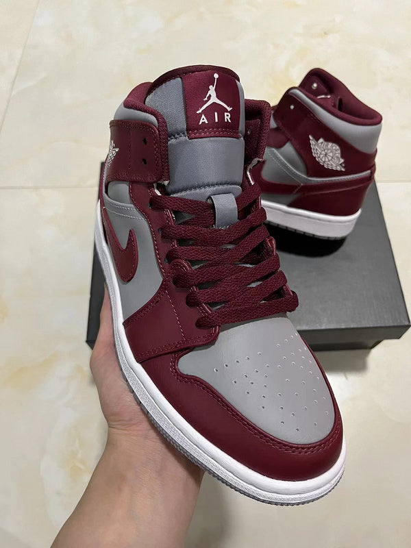 Jordan 1 Mid Red and  Gray