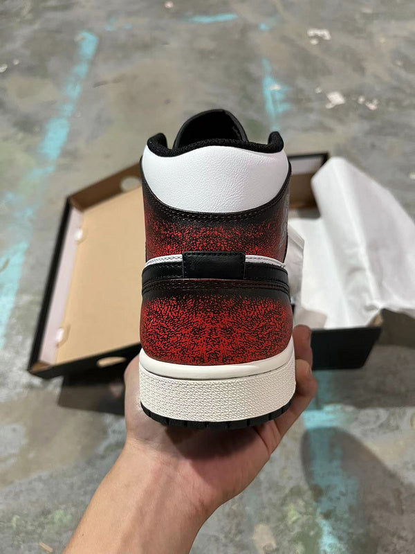 Jordan 1 Mid  Red and black  White