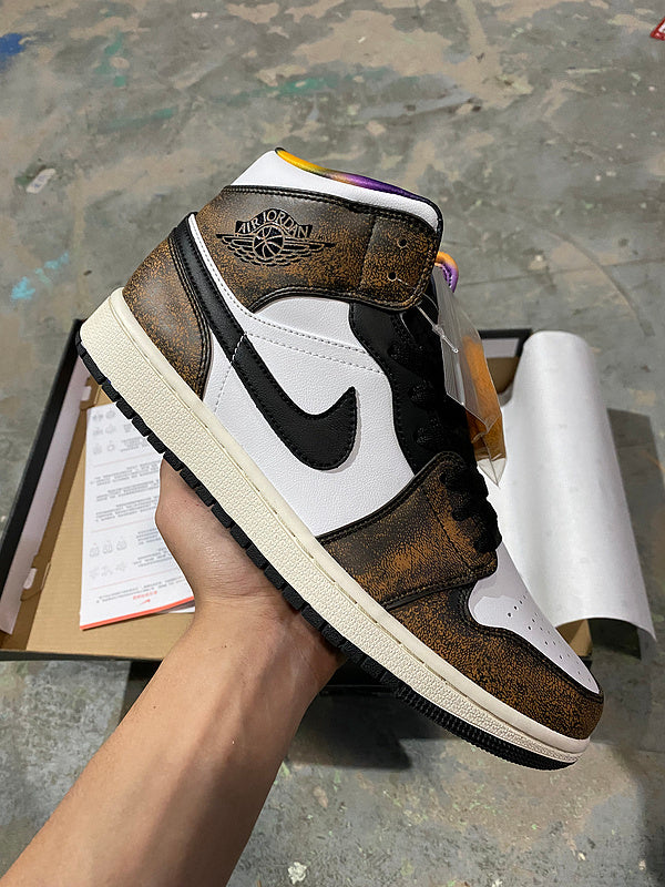 Jordan 1 Mid  brown and white