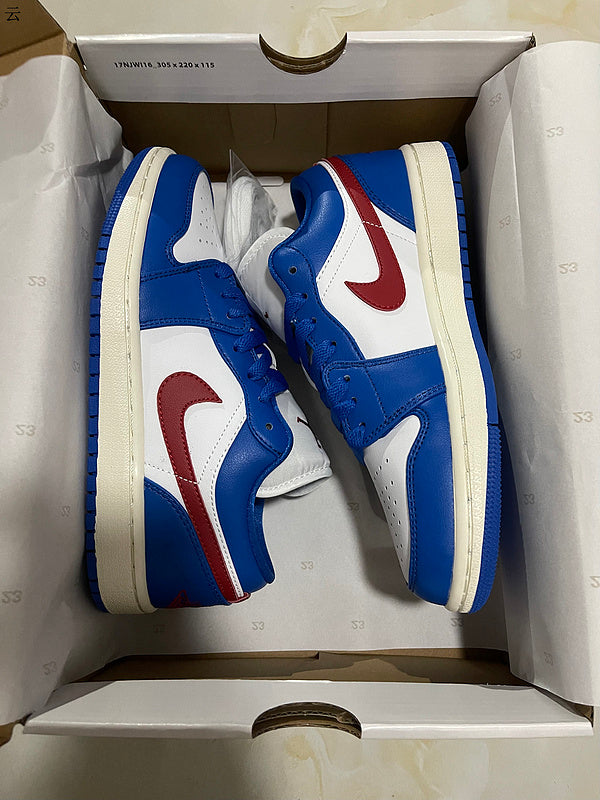 Jordan 1 Low Blue  And white