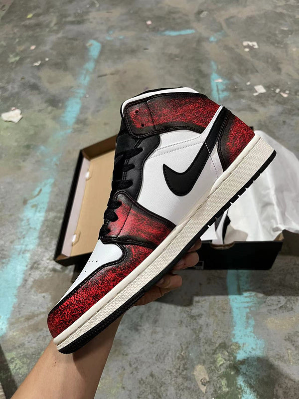 Jordan 1 Mid  Red and black  White