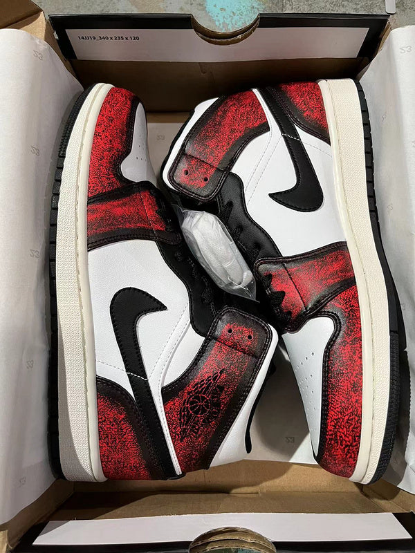 Jordan 1 Mid  Red and black  White