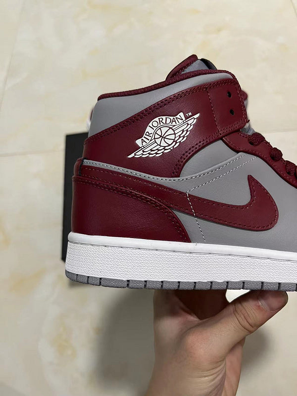 Jordan 1 Mid Red and  Gray