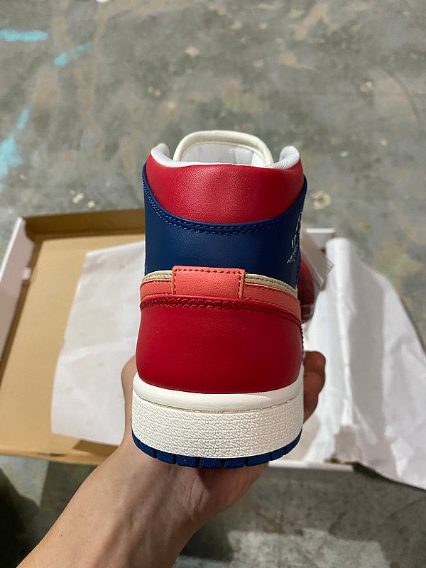 Jordan 1 Mid   Blue 'red Beige