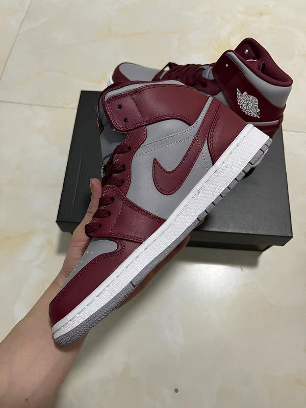 Jordan 1 Mid Red and  Gray