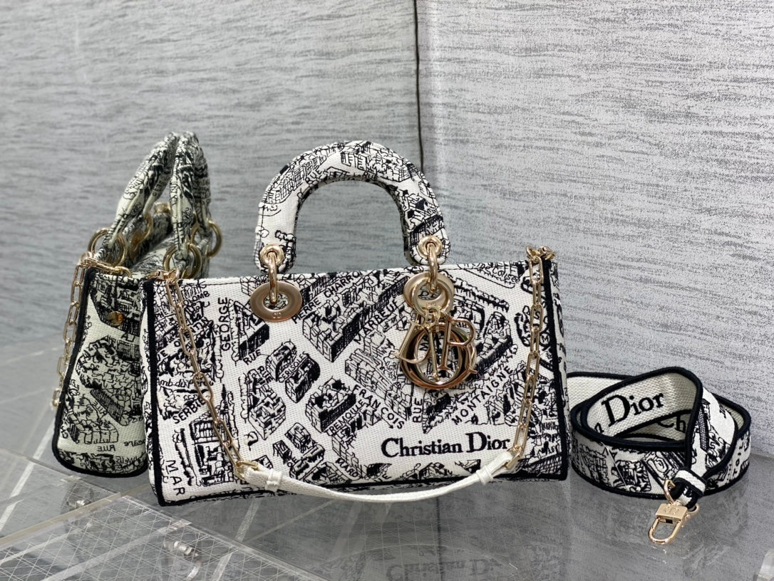 Christian Dior White/Black Plan de Paris Printed Calfskin Medium Lady D-Joy Bag