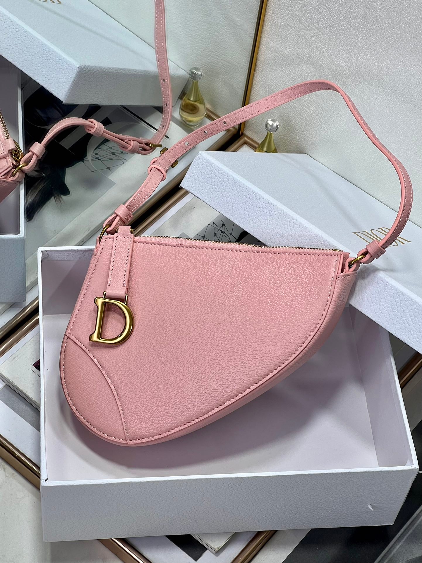 Dior Saddle Rodeo Pouch Bag Latte Goatskin