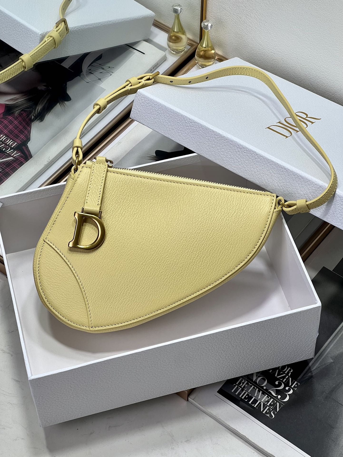 Dior Saddle Rodeo Pouch Bag Latte Goatskin