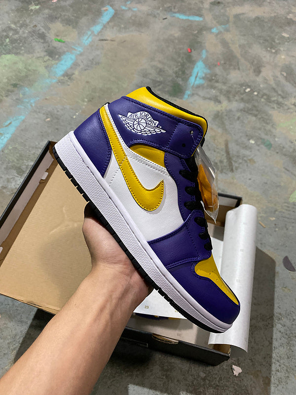 Jordan 1 Mid yellow and purple